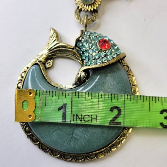 Statement Choker Pendant Necklace Fashion Gemstone Blue Fish Pendant - Picture 8 of 16